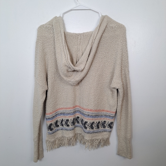 Hollister Cream Striped Fringe Boho Beachy Festival Hooded Pullover Sweater Sz S - Picture 4 of 8